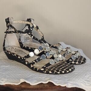 Poetic License "Sunset Twist" Mirrored Sandals, SZ 7, Black & White